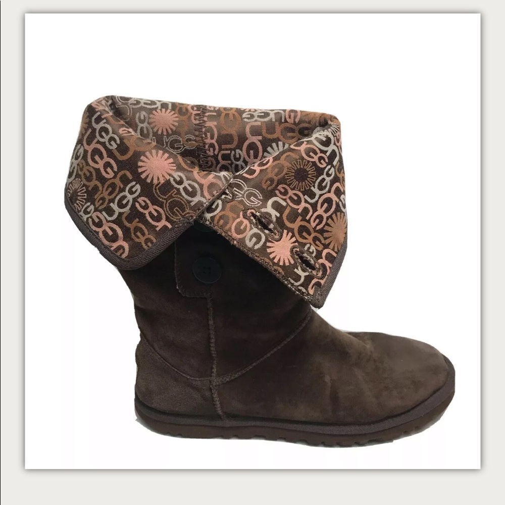 UGG 3387 Lo Pro Fold Over Logo Suede Boots Size 7